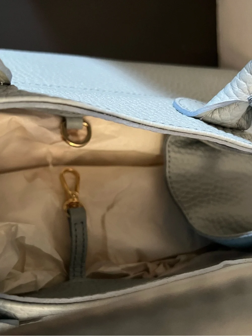Light Blue Structured Leather Satchel Bag with Strap